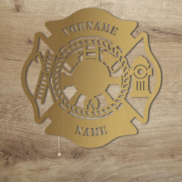 Feuerwehr Geschenk Kinder und Erwachsene LED Deko Gold