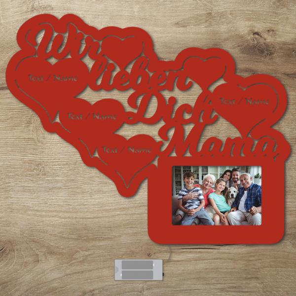 LED Wir lieben Dich Mama Bilderrahmen mit Personalisierung