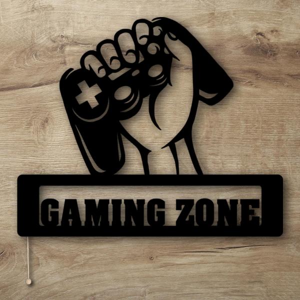 LED Schild Gaming Zone Holz Wandbild