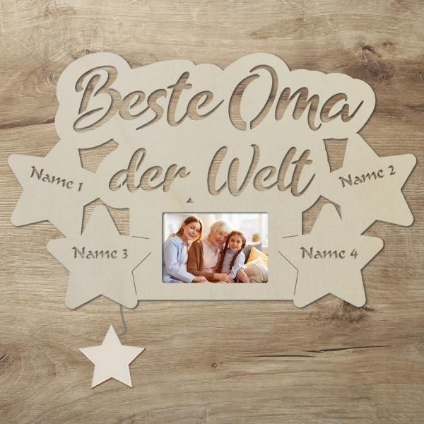 Wir lieben Dich Oma LED Holz Bilderrahmen + Namen