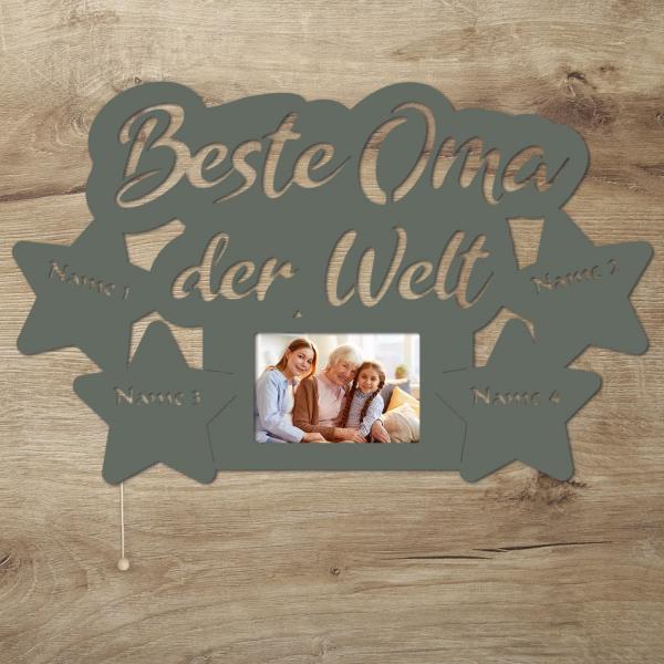 Wir lieben Dich Oma LED Holz Bilderrahmen + Namen