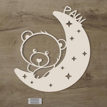 Teddy Nachtlicht Bär auf Mond personalisiert Holz Teddy Nachtlicht Bär auf Mond personalisiert Holz