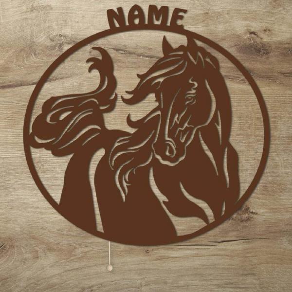 Holz Pferdefreunde Wand Nachtlicht Lampe + Name