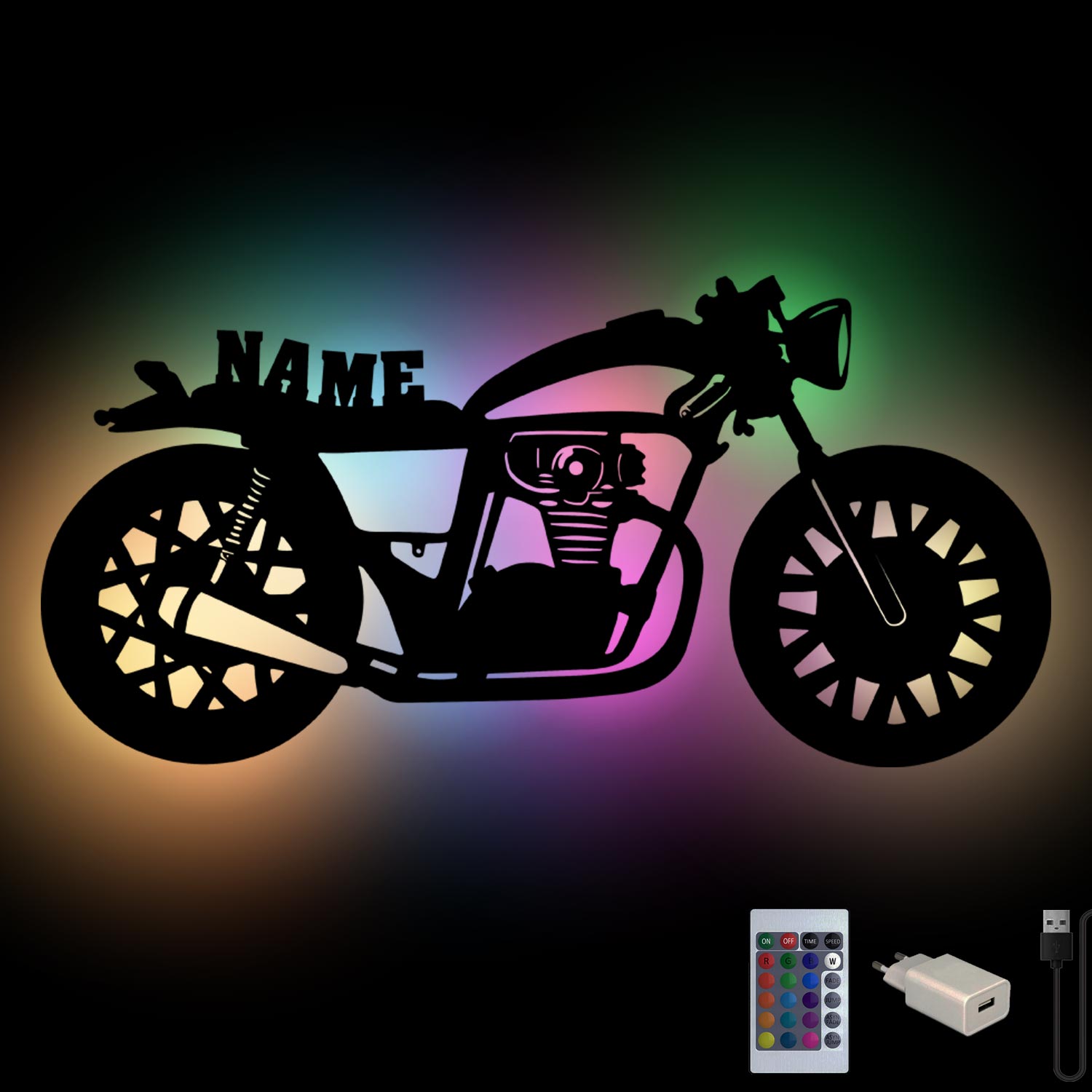 Biker Geschenke LED Deko Motorrad mit Namen