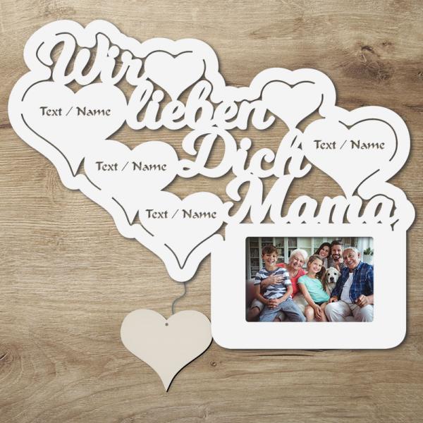 LED Wir lieben Dich Mama Bilderrahmen mit Personalisierung