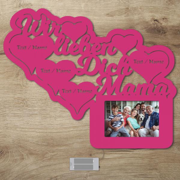 LED Wir lieben Dich Mama Bilderrahmen mit Personalisierung