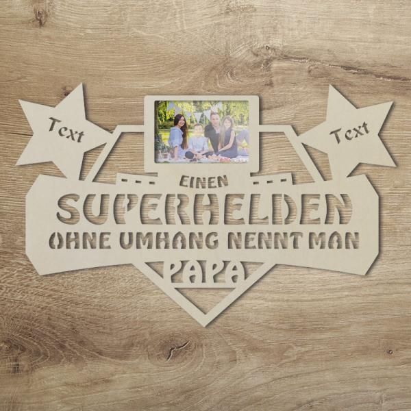 Geburtstagsgeschenk für Papa Superheld Bilderrahmen Unbehandelt