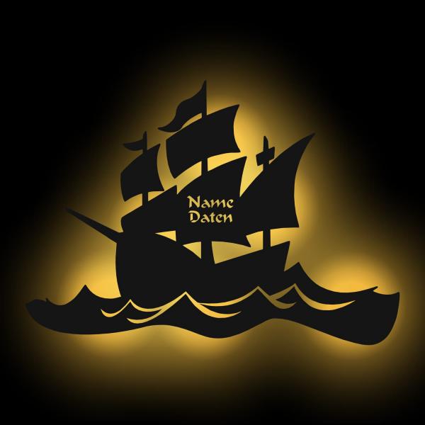 Piratenschiff Schlaflicht Nachtlicht Name Schlummerlicht Wandbild LED Geschenk 