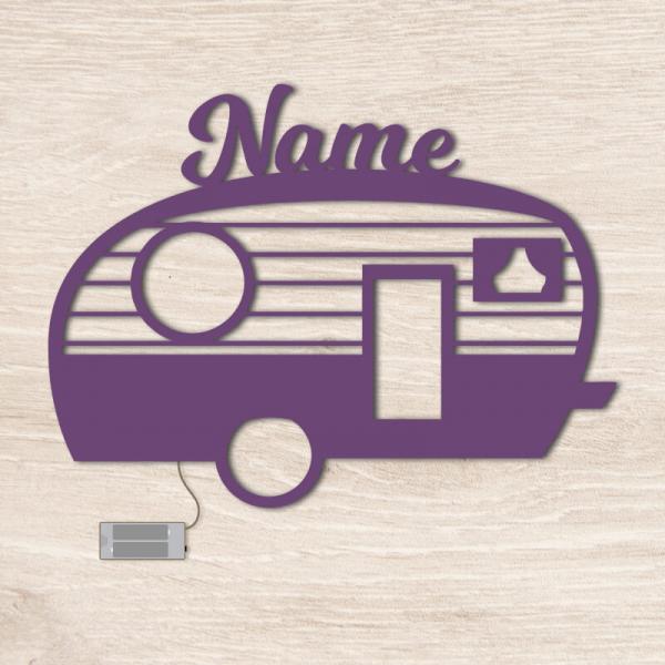 Geschenkidee Camping Wohnwagen Lila