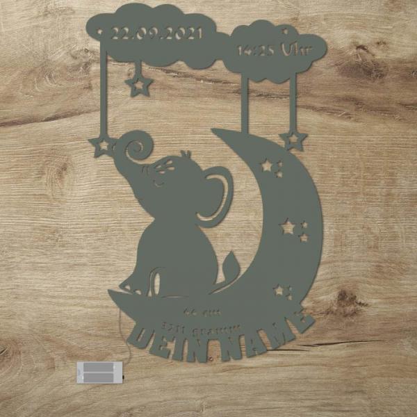 Nachtlicht Mond Sterne Wolken Elefant mit Namen und Geburtsdaten