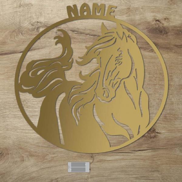Holz Pferdefreunde Wand Nachtlicht Lampe + Name