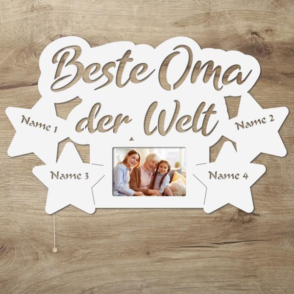 Wir lieben Dich Oma LED Holz Bilderrahmen + Namen