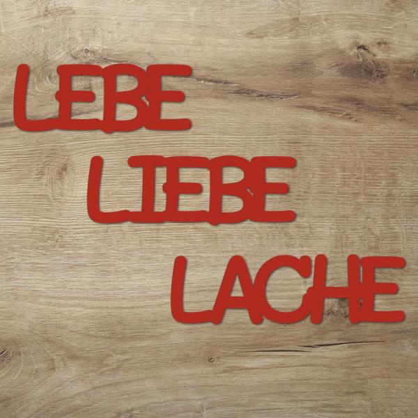 Wohnzimmer Holz Wandbild Lebe Liebe Lache