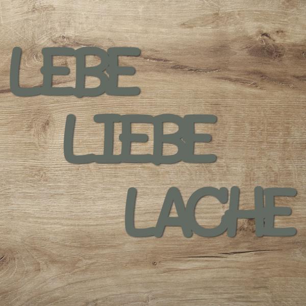 Wohnzimmer Holz Wandbild Lebe Liebe Lache