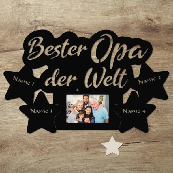 Wir lieben Dich Opa LED Holz Bilderrahmen + Namen