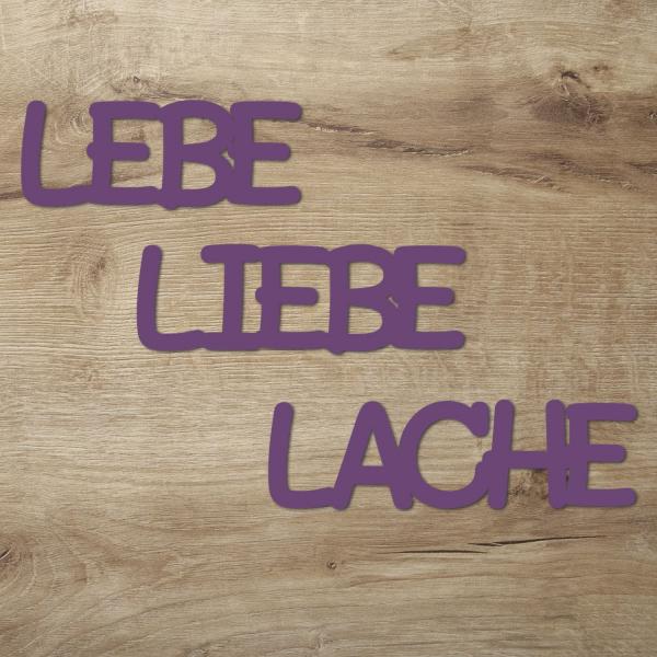 Wohnzimmer Holz Wandbild Lebe Liebe Lache