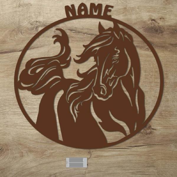 Holz Pferdefreunde Wand Nachtlicht Lampe + Name