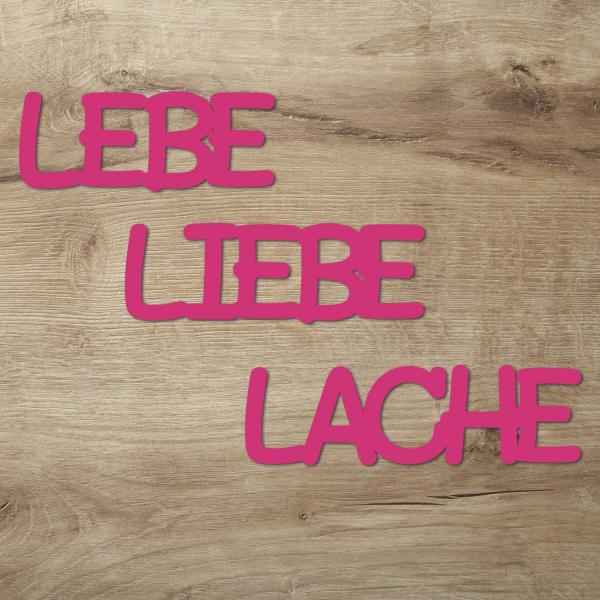 Wohnzimmer Holz Wandbild Lebe Liebe Lache