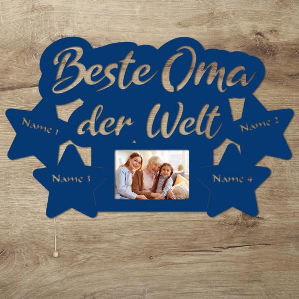 Wir lieben Dich Oma LED Holz Bilderrahmen + Namen