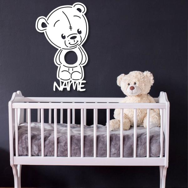 Personalisiertes Panda Nachtlicht – Wandlampe Aus Holz Mit Namen, 38x35 Cm, Batteriebetrieben, Wählbare Farben