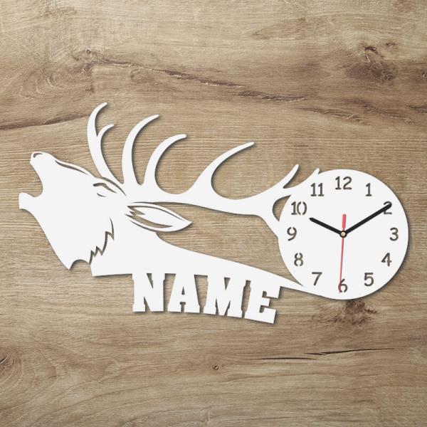 Geschenke für Jäger Wanduhr röhrender Hirsch Geschenkidee Wand Uhr Weiß