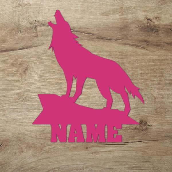 Wolf Holz Wand Deko Lampe Geschenk mit Name personalisiert
