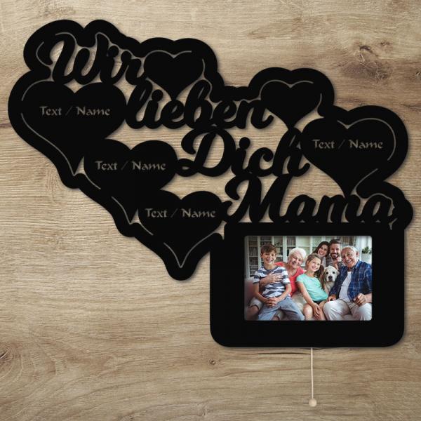 LED Wir lieben Dich Mama Bilderrahmen mit Personalisierung