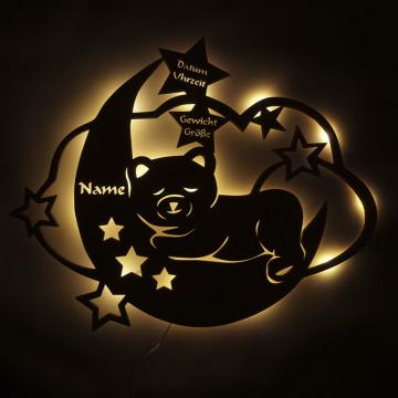 Nachtlicht Teddy auf Mond mit Namen Nachtlicht Teddy auf Mond mit Namen