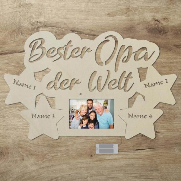 Wir lieben Dich Opa LED Holz Bilderrahmen + Namen
