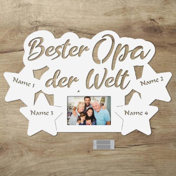 Wir lieben Dich Opa LED Holz Bilderrahmen + Namen