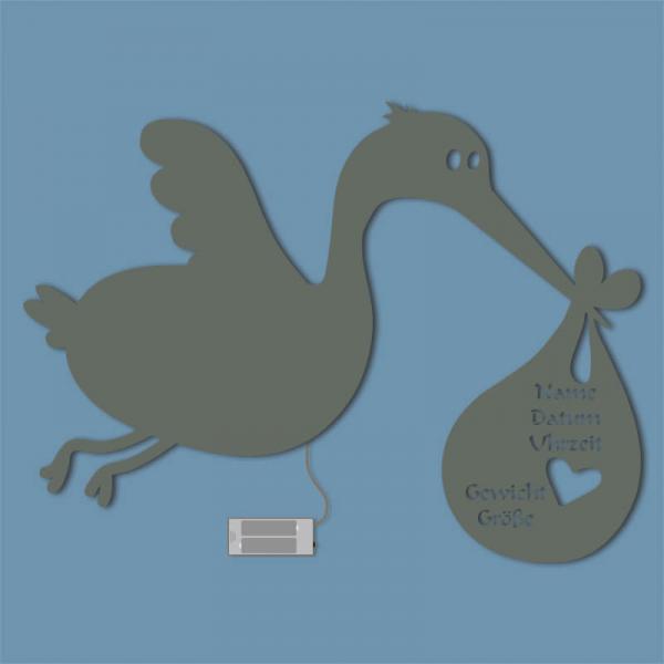 Geschenkidee zur Geburt Storch Grau
