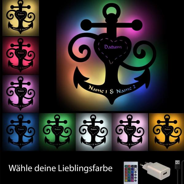 Anker Wand Deko Lampe mit Namen und Farbwechsel