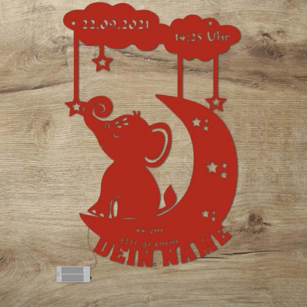 Nachtlicht Mond Sterne Wolken Elefant mit Namen und Geburtsdaten