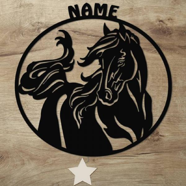 Holz Pferdefreunde Wand Nachtlicht Lampe + Name