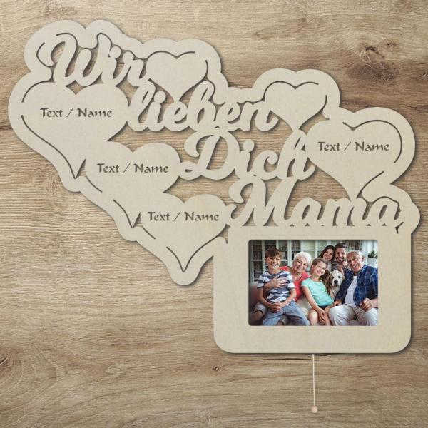 LED Wir lieben Dich Mama Bilderrahmen mit Personalisierung