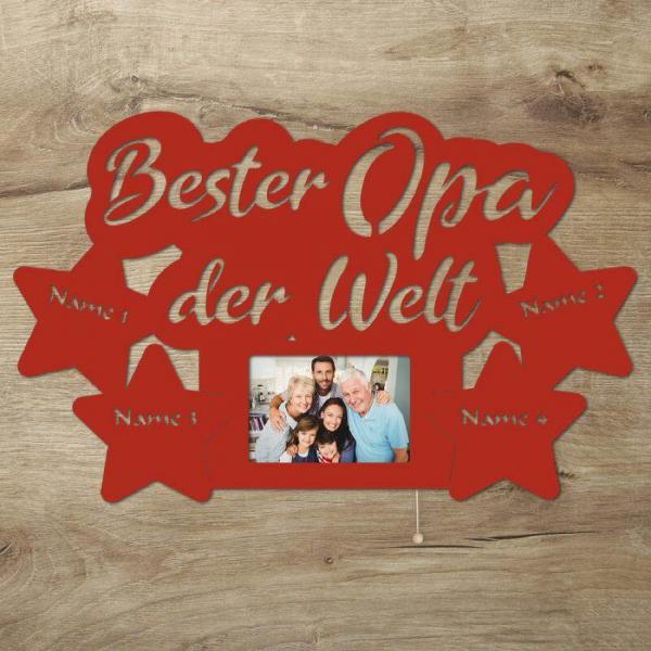Wir lieben Dich Opa LED Holz Bilderrahmen + Namen
