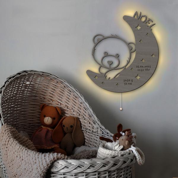 Nachtlicht Kinder Bärchen auf Mond mit Namen