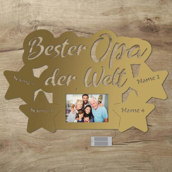 Wir lieben Dich Opa LED Holz Bilderrahmen + Namen