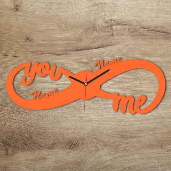 Wanduhr für Liebespaare Unendlichkeitszeichen Orange