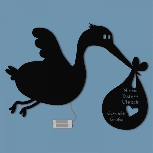 Geschenkidee zur Geburt Storch Schwarz