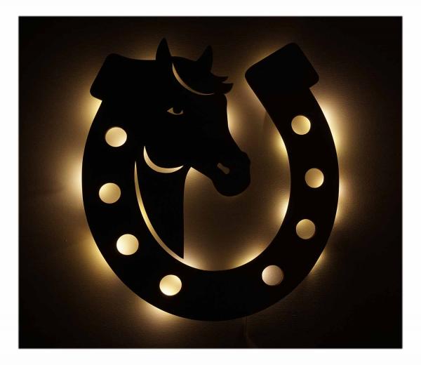 Nachtlicht LED Bild Pferde Hufeisen Sterne mit Namen Timer Kinderzimmer Geschenk 