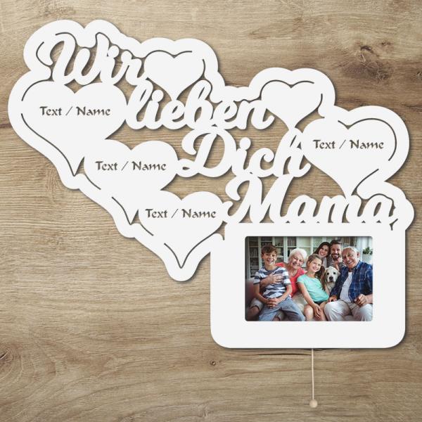 LED Wir lieben Dich Mama Bilderrahmen mit Personalisierung