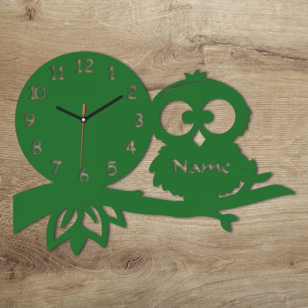 Geschenkidee Eule Holz Wanduhr Deko Grün