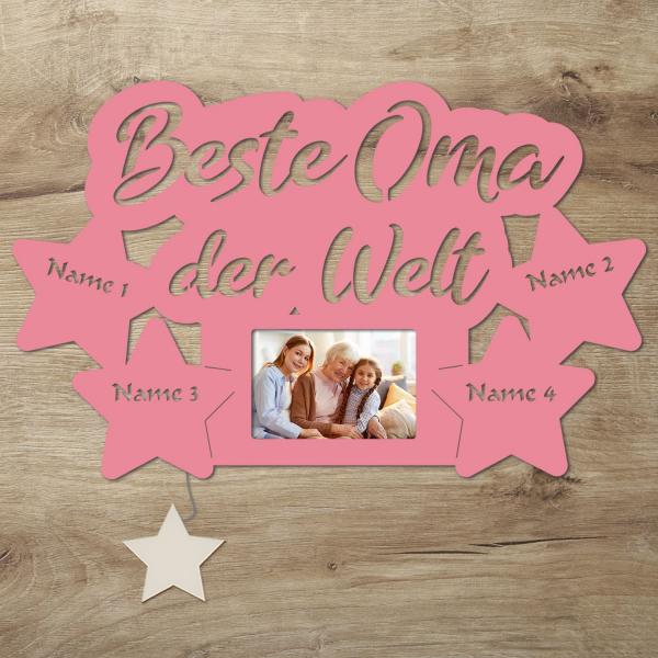 Wir lieben Dich Oma LED Holz Bilderrahmen + Namen