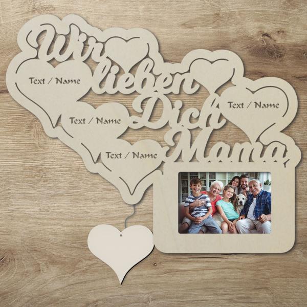 LED Wir lieben Dich Mama Bilderrahmen mit Personalisierung