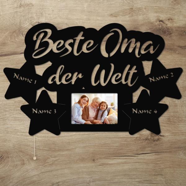 Wir lieben Dich Oma LED Holz Bilderrahmen + Namen