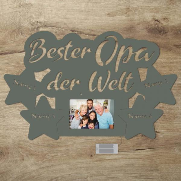 Wir lieben Dich Opa LED Holz Bilderrahmen + Namen