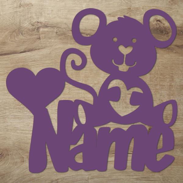 Maus Holz Wand Deko Lampe mit Name + Fernbedienung