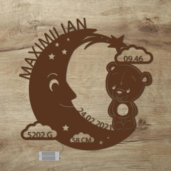Schlummerlicht Mond Personalisiertes Baby Geschenk zur Geburt Taufe LED Beleuchtung