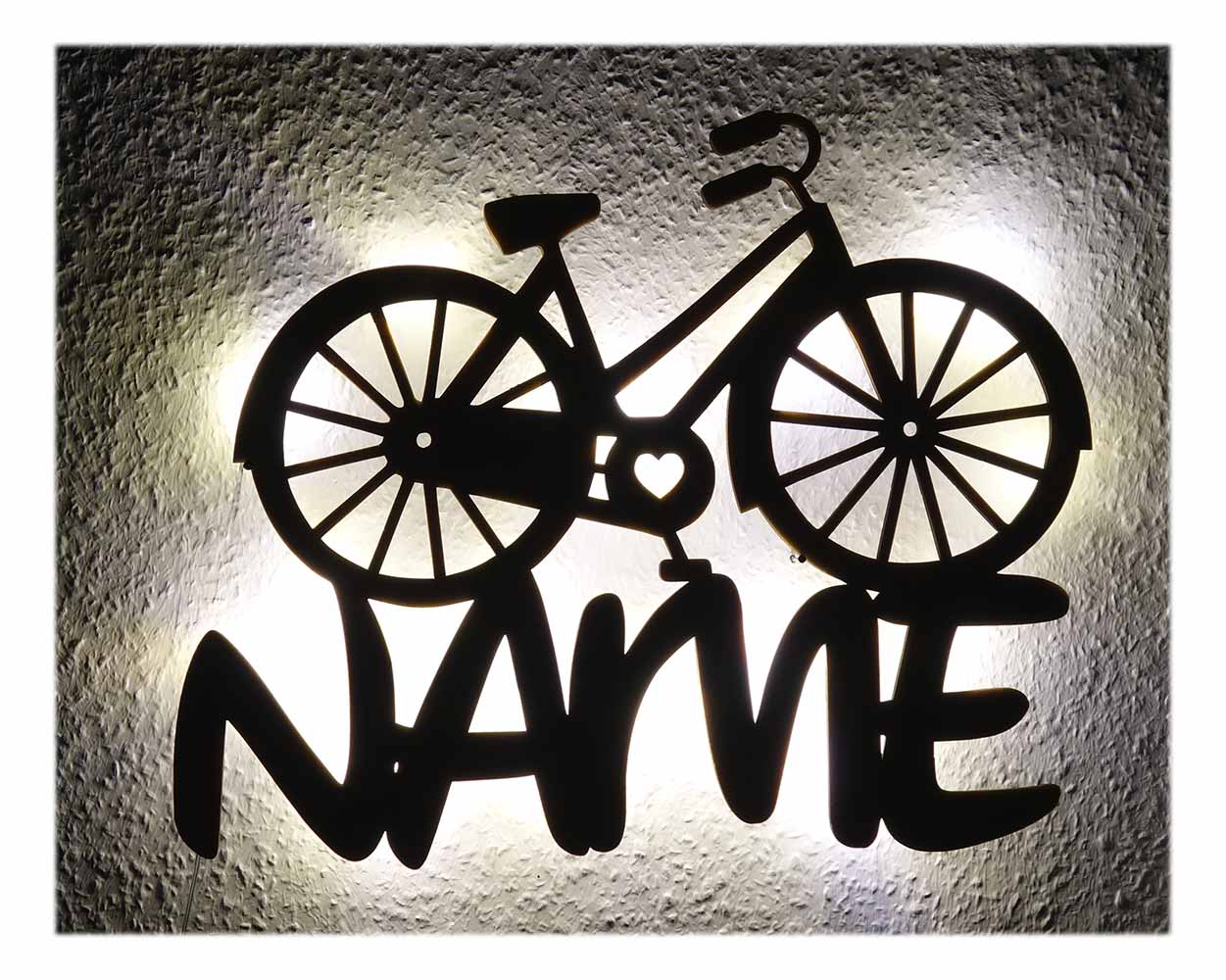 Geschenkartikel Fahrrad Fahrradfahrer LED Licht individuell mit Namen